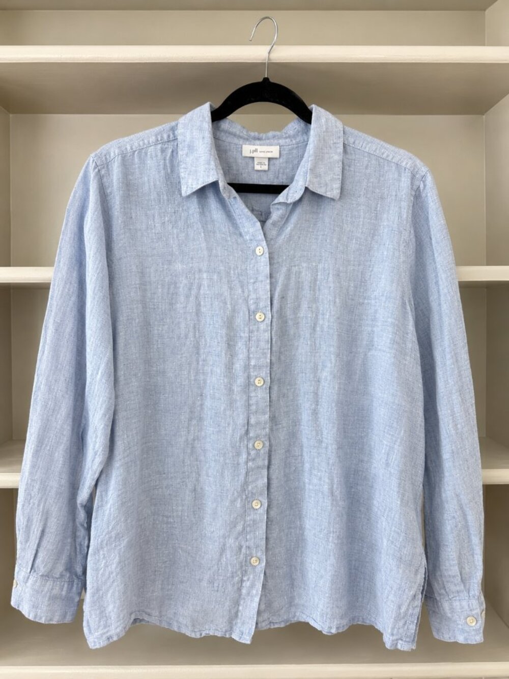 J.Jill Love Linen Blue 100% Linen Button-Down Shirt | Size L